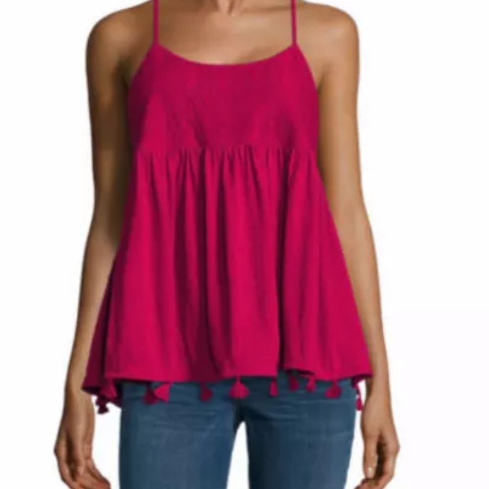 a.n.a. Tassel Knit Tank Top Cami Lush Berry Color, New